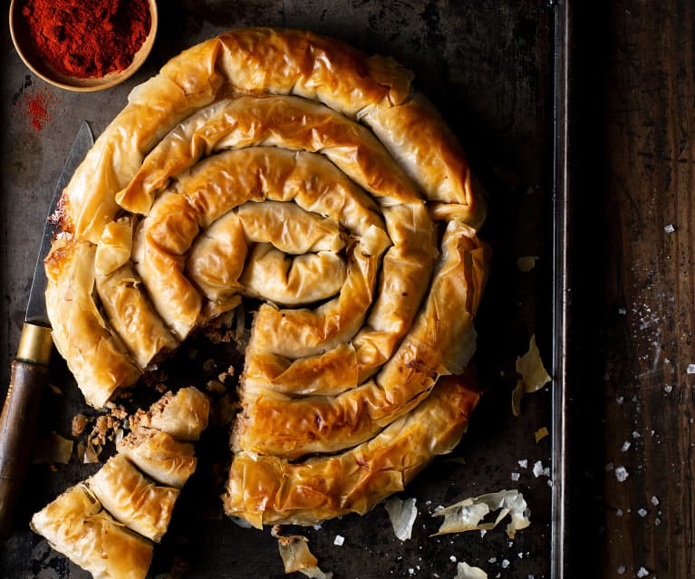 Borek or Gezleme is a Turkish dish of layered text with stuffing inside