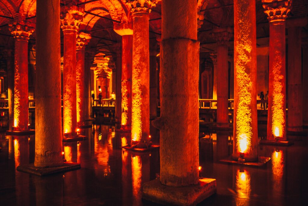 Basilica Cistern, an underground reservoir of Constantinople, in Turkey