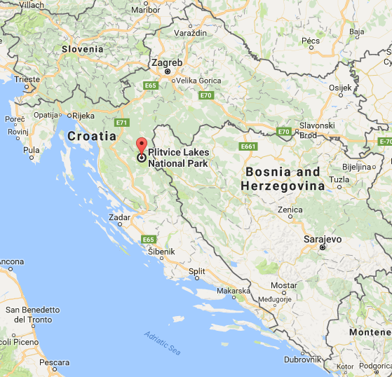 map showing the location of Plitvice lakes in relation to different cities in Croatia