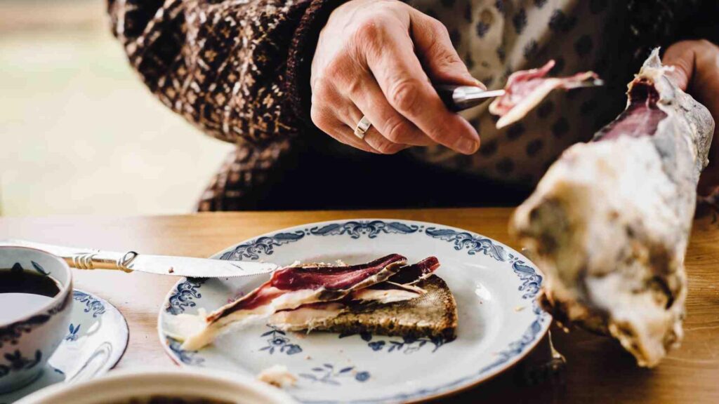 photo of the national dish of the Faroe Islands - strips of meat cured in the salty sea wind