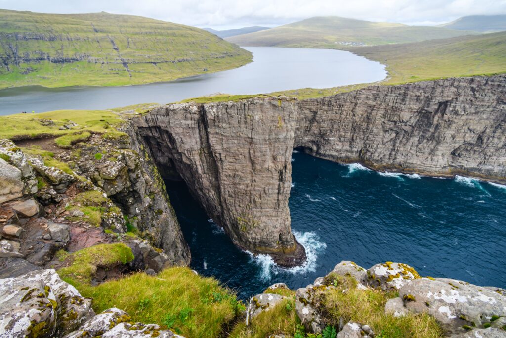 the incredible Lake Sorvagsvatn over the ocean, Faroe Islands