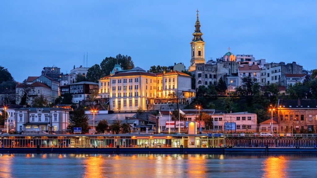 evening city by the river in Serbia
