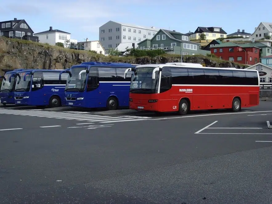 photos of buses traveling around the Faroe Islands