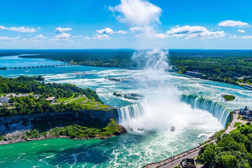 photo of Horseshoe Falls, Niagara Falls in Ontario in Canada, one of the world's most famous waterfalls from a bird's eye view