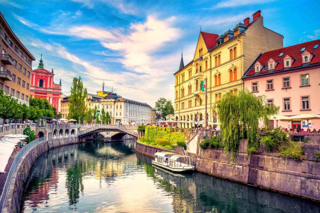 photo of the view from the Ljubljanica Canal in the old town of Ljubljana, Slovenia