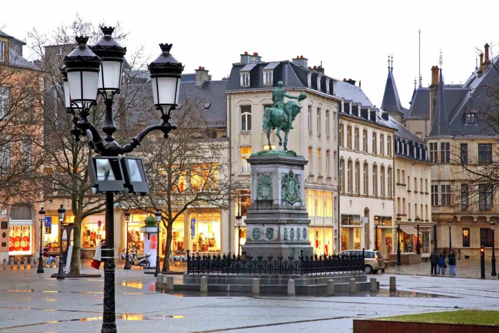 photo of Place Guillaume II in Luxembourg after a rainstorm